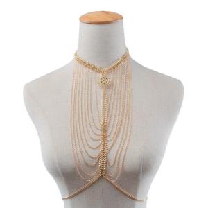 Gold Multi Tassel Necklace Crossbody Body Chain