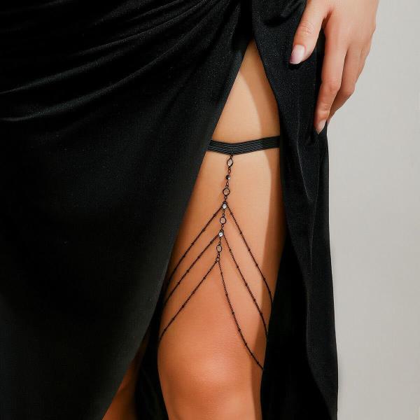 Black Metal Chain Crystal Thigh Leg Chain