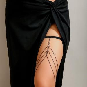 Black Metal Chain Crystal Thigh Leg Chain