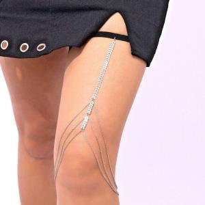 Silver Leaf Tassel Elastic Band Thigh Chain