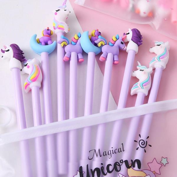 10 Cartoon Unicorn Black Ink Pens