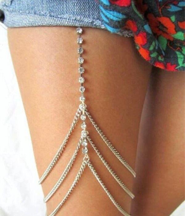 Silver Chain Multi Tassel Leg Thigh Chain