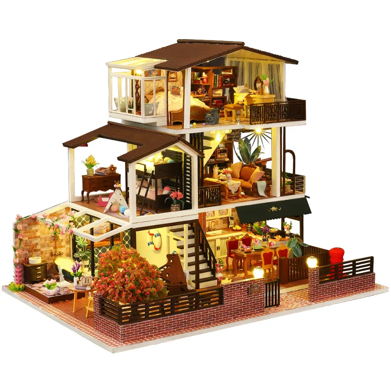 Romantic European Style Villa Handcraft Music Miniature Dollhouse