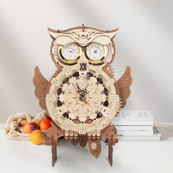 DIY Wooden Puzzle Building Handcraft Mechanical Owl Clock