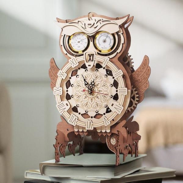 DIY Wooden Puzzle Building Handcraft Mechanical Owl Clock