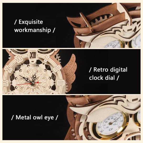 DIY Wooden Puzzle Building Handcraft Mechanical Owl Clock