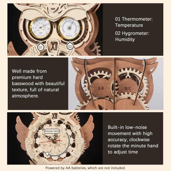 DIY Wooden Puzzle Building Handcraft Mechanical Owl Clock