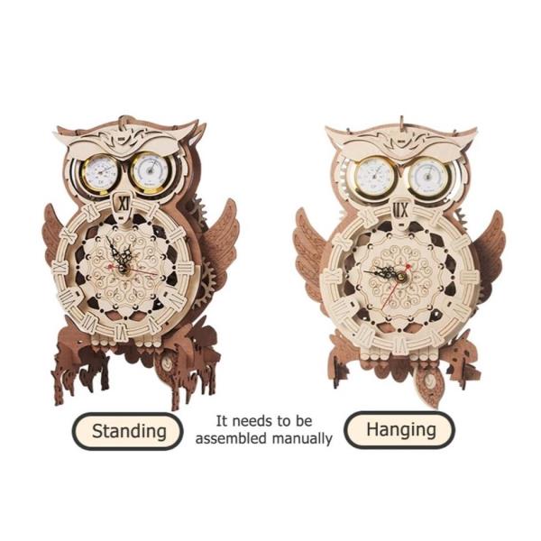 DIY Wooden Puzzle Building Handcraft Mechanical Owl Clock