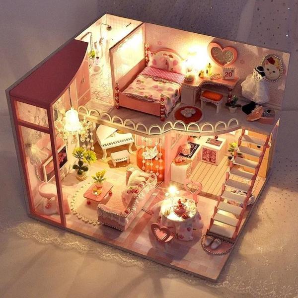 DIY Pink Princess Casa Handcraft Miniature Dollhouse