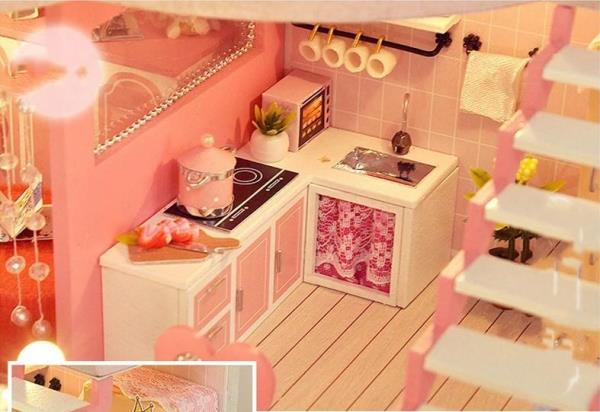 DIY Pink Princess Casa Handcraft Miniature Dollhouse