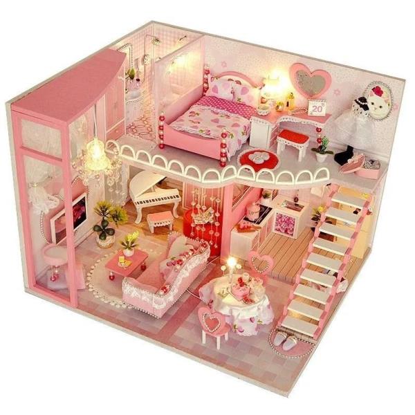 DIY Pink Princess Casa Handcraft Miniature Dollhouse