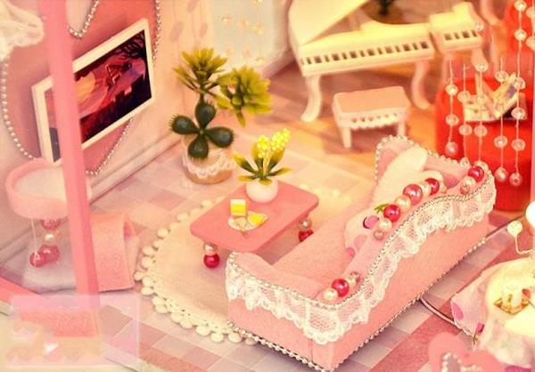 DIY Pink Princess Casa Handcraft Miniature Dollhouse