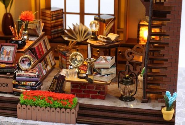 DIY Wooden Magic Bookstore Handcraft Miniature Dollhouse