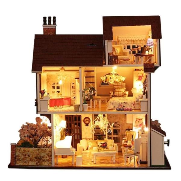 DIY Flower Town Handcraft Music Miniature Dollhouse