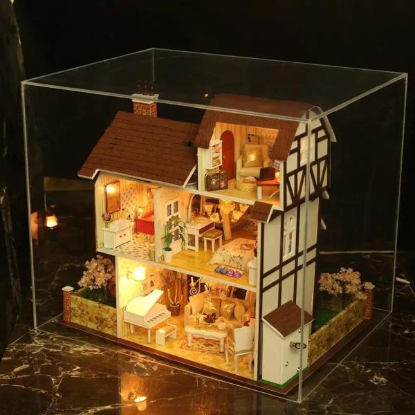 DIY Flower Town Handcraft Music Miniature Dollhouse