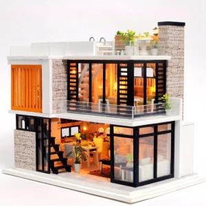 Elegant Quiet Swimming Pool Duplex DIY Music Miniature Dollhouse