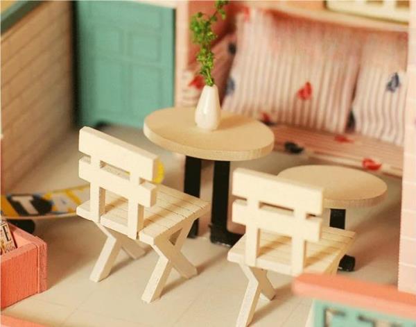 DIY Wooden Pink Cafe Handcraft Music Miniature Dollhouse