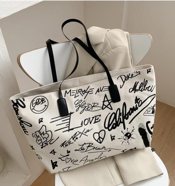 Large Cartoon Graffiti Canvas Tote