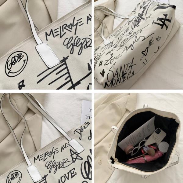 Medium Cartoon Graffiti Canvas Bag