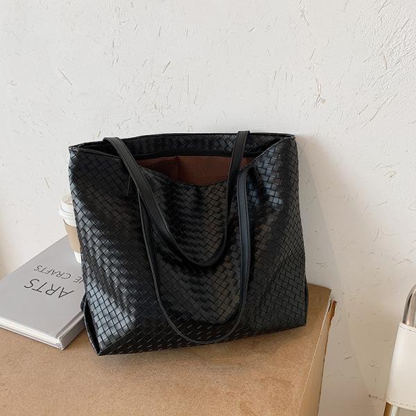 Woven Faux Leather Large Bag