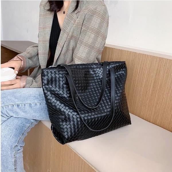 Woven Faux Leather Large Bag