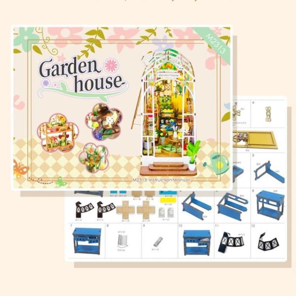 DIY Garden House LED Wooden Miniature Dollhouse Bookend