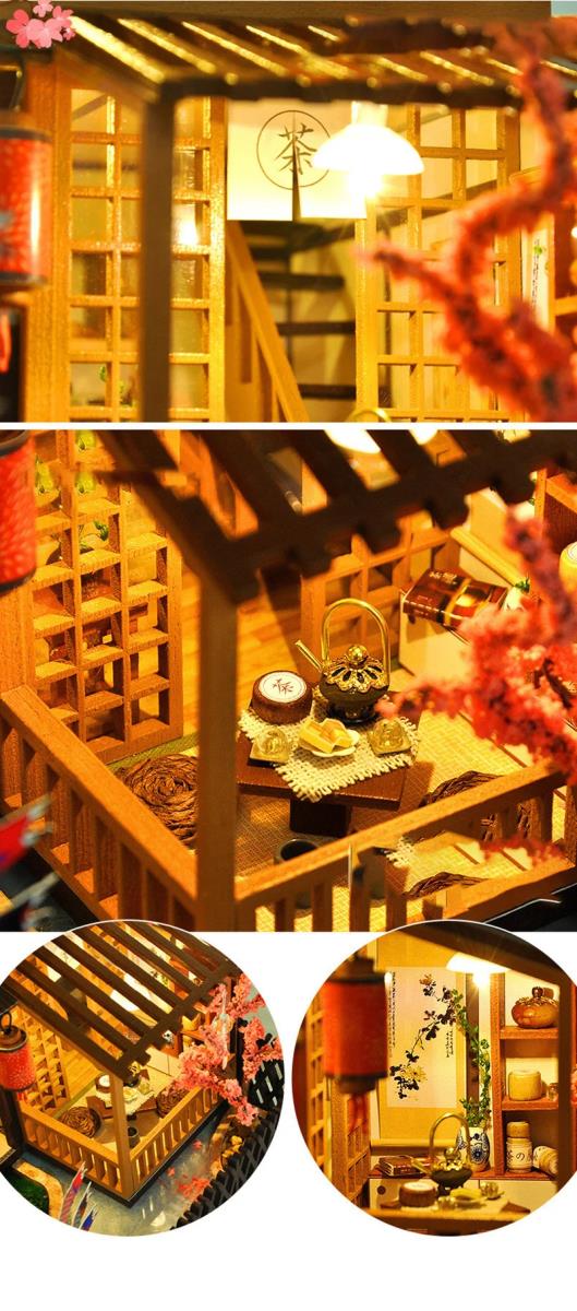 Mini DIY Japanese Sakura House LED Miniature Dollhouse