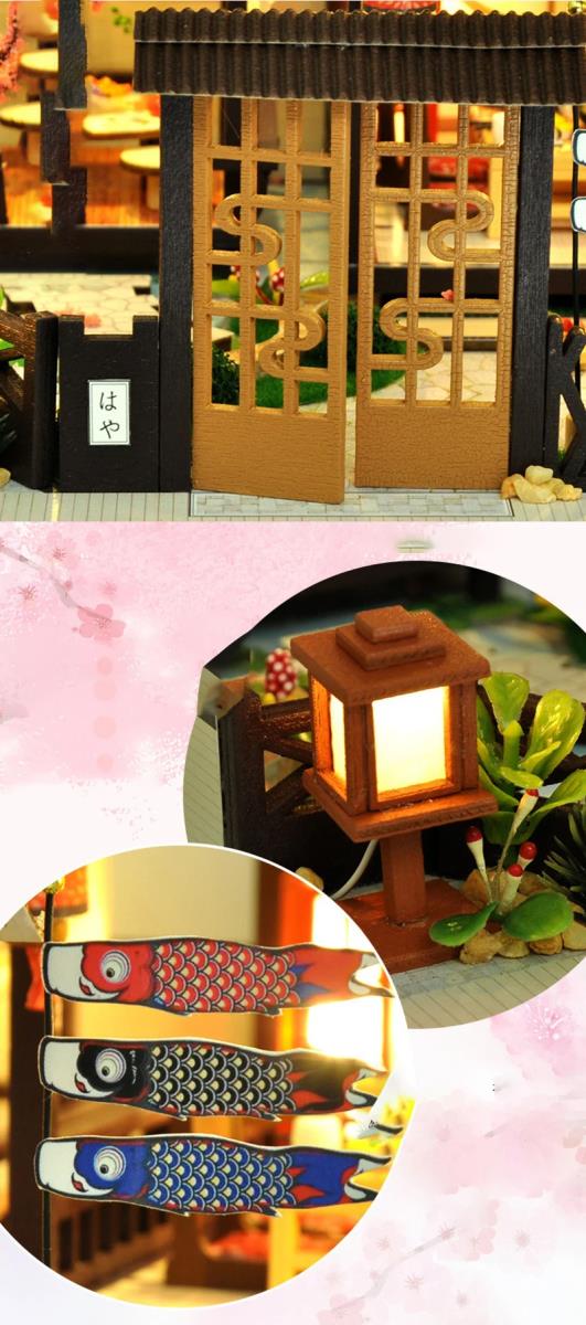 Mini DIY Japanese Sakura House LED Miniature Dollhouse