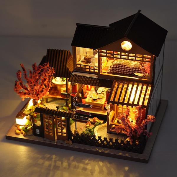 Mini DIY Japanese Sakura House LED Miniature Dollhouse