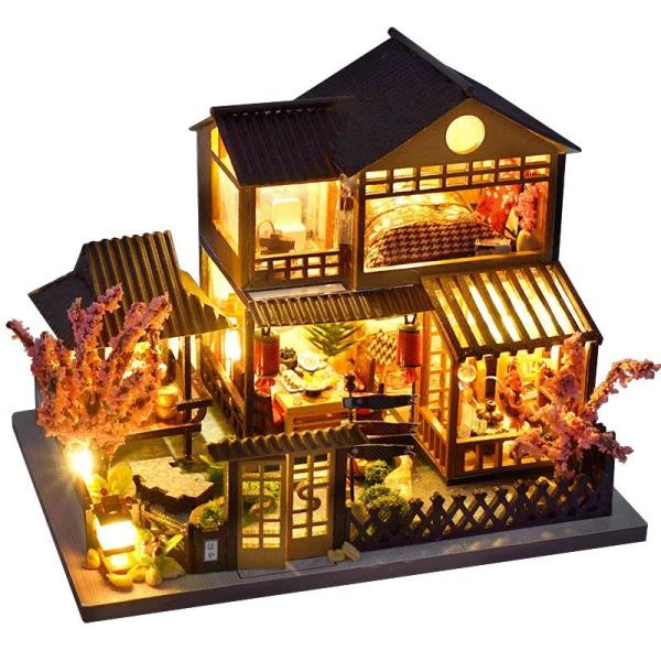 Mini DIY Japanese Sakura House LED Miniature Dollhouse