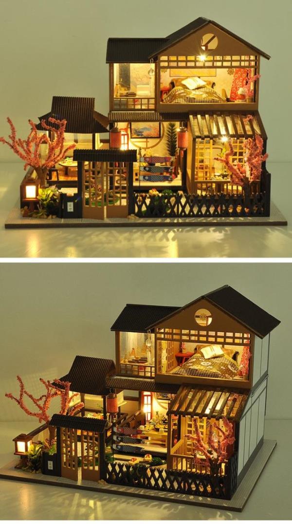 Mini DIY Japanese Sakura House LED Miniature Dollhouse