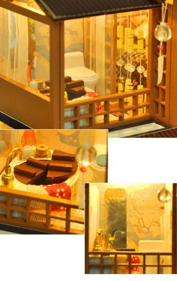 Mini DIY Japanese Sakura House LED Miniature Dollhouse