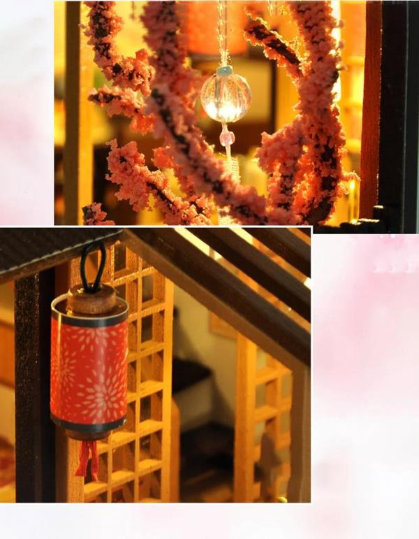 Mini DIY Japanese Sakura House LED Miniature Dollhouse