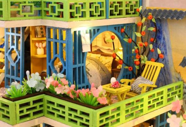 DIY Oriental Resort LED Wooden Music Miniature Dollhouse