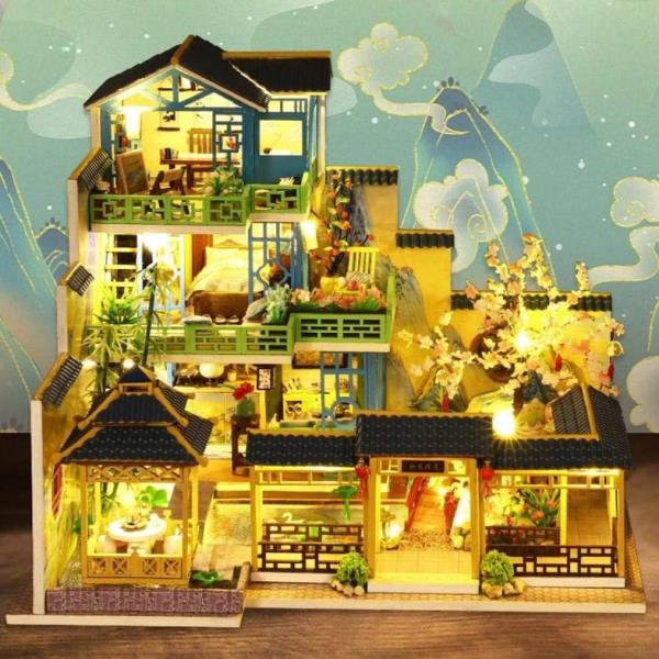 DIY Oriental Resort LED Wooden Music Miniature Dollhouse