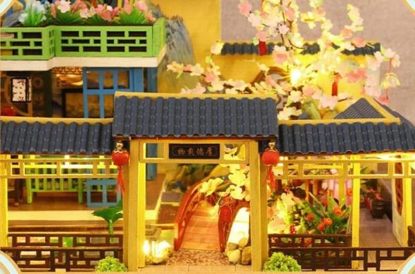 DIY Oriental Resort LED Wooden Music Miniature Dollhouse