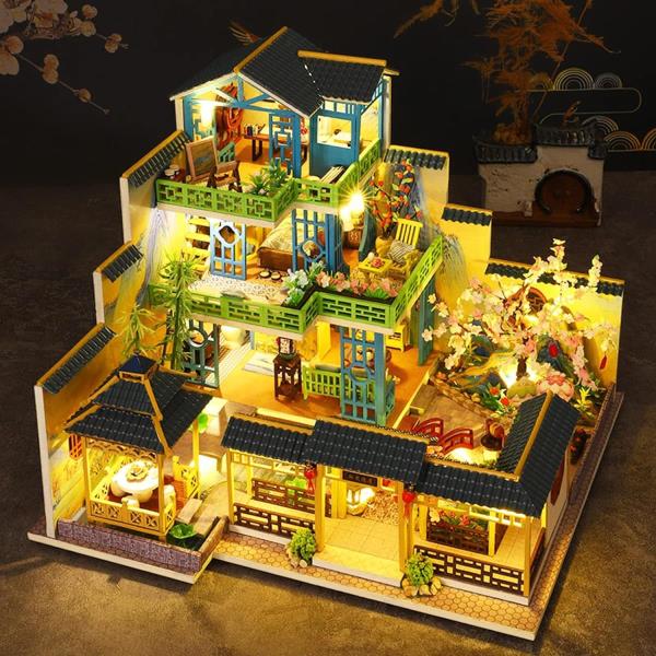 DIY Oriental Resort LED Wooden Music Miniature Dollhouse