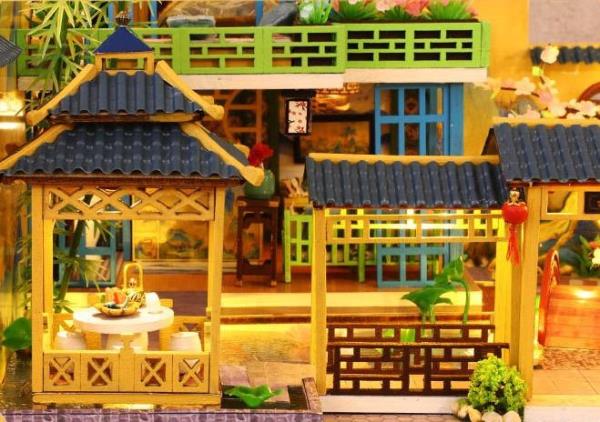 DIY Oriental Resort LED Wooden Music Miniature Dollhouse