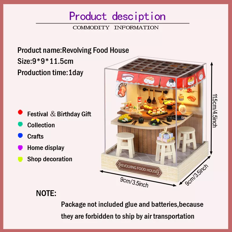 DIY Revolving Food House LED Miniature Dollhouse