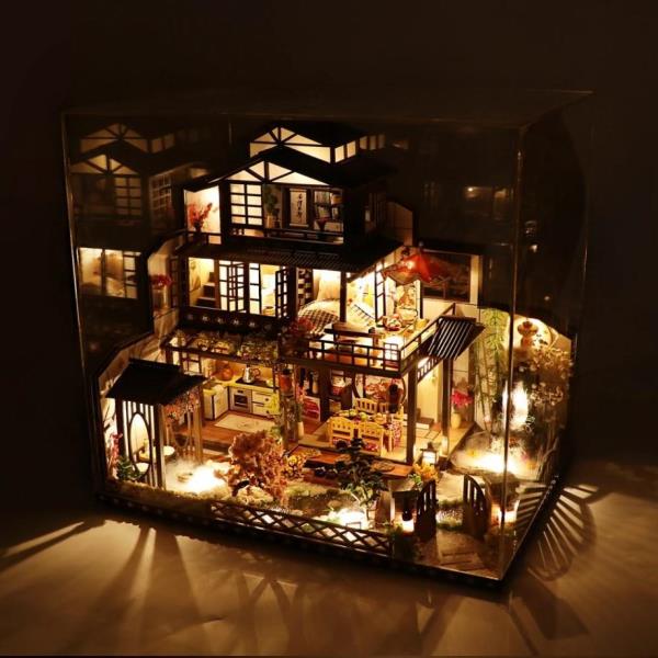 Big Japanese Sakura Traditional House LED Music Miniature Dollhouse