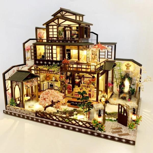 Big Japanese Sakura Traditional House LED Music Miniature Dollhouse