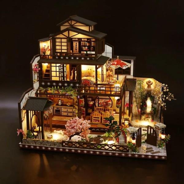 Big Japanese Sakura Traditional House LED Music Miniature Dollhouse