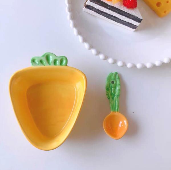 Carrot Bowl Spoon Porcelain Ceramic Set