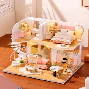 Cute Room Pink Double Layer DIY Music Miniature Dollhouse