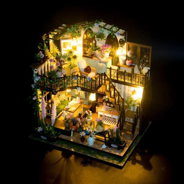 DIY Darcy Flower House LED Wooden Music Miniature Dollhouse