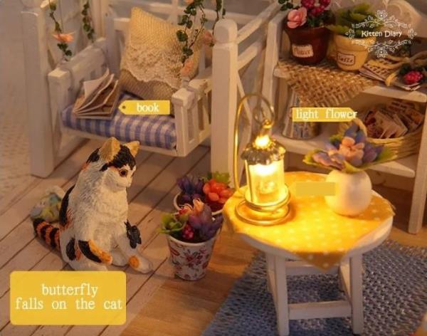 DIY Kitten Diary Wooden Handmade Miniature Dollhouse