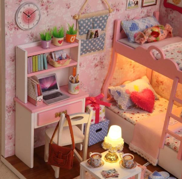 DIY Pink Mood Wooden Handmade Miniature Dollhouse