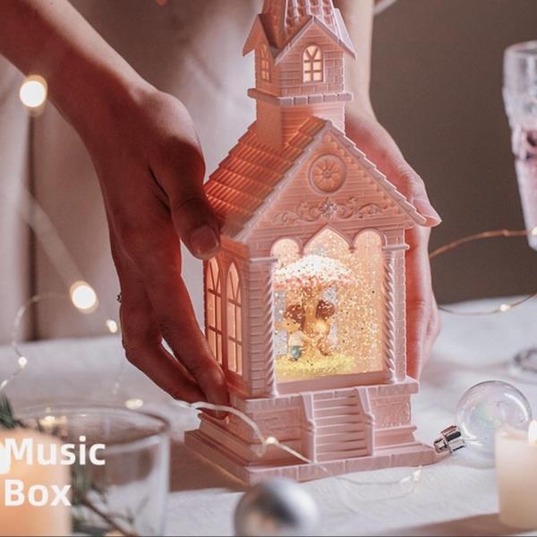 Pink Church Music Light Snow Globe