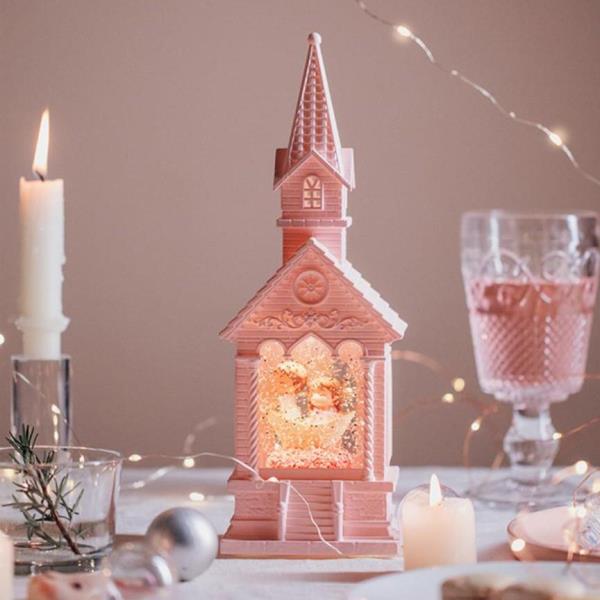 Pink Church Music Light Snow Globe