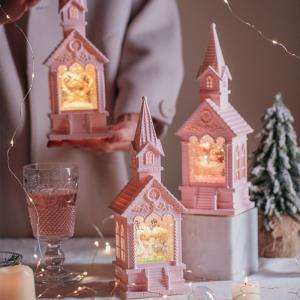 Pink Church Music Light Snow Globe